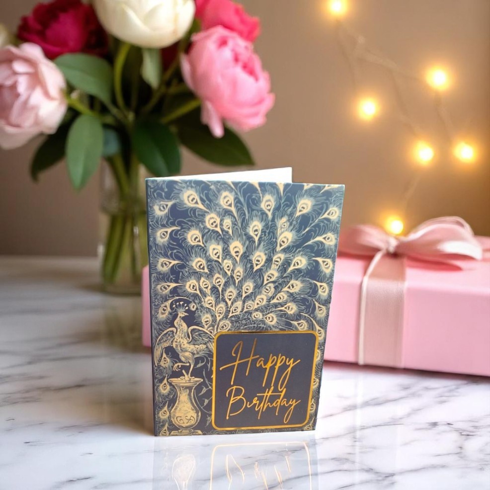1894 Peacock Edition Gold Foil Happy Birthday Card