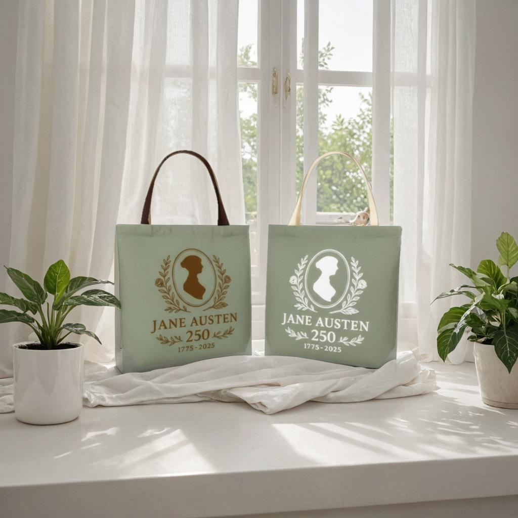 Jane Austen 250th Anniversary Tote Bag Commemorative Silhouette Canvas Bag Sage Green